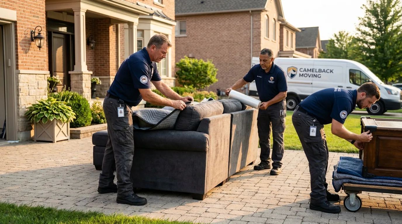 Large estate moving crew wrapping furniture in Monticello, IA