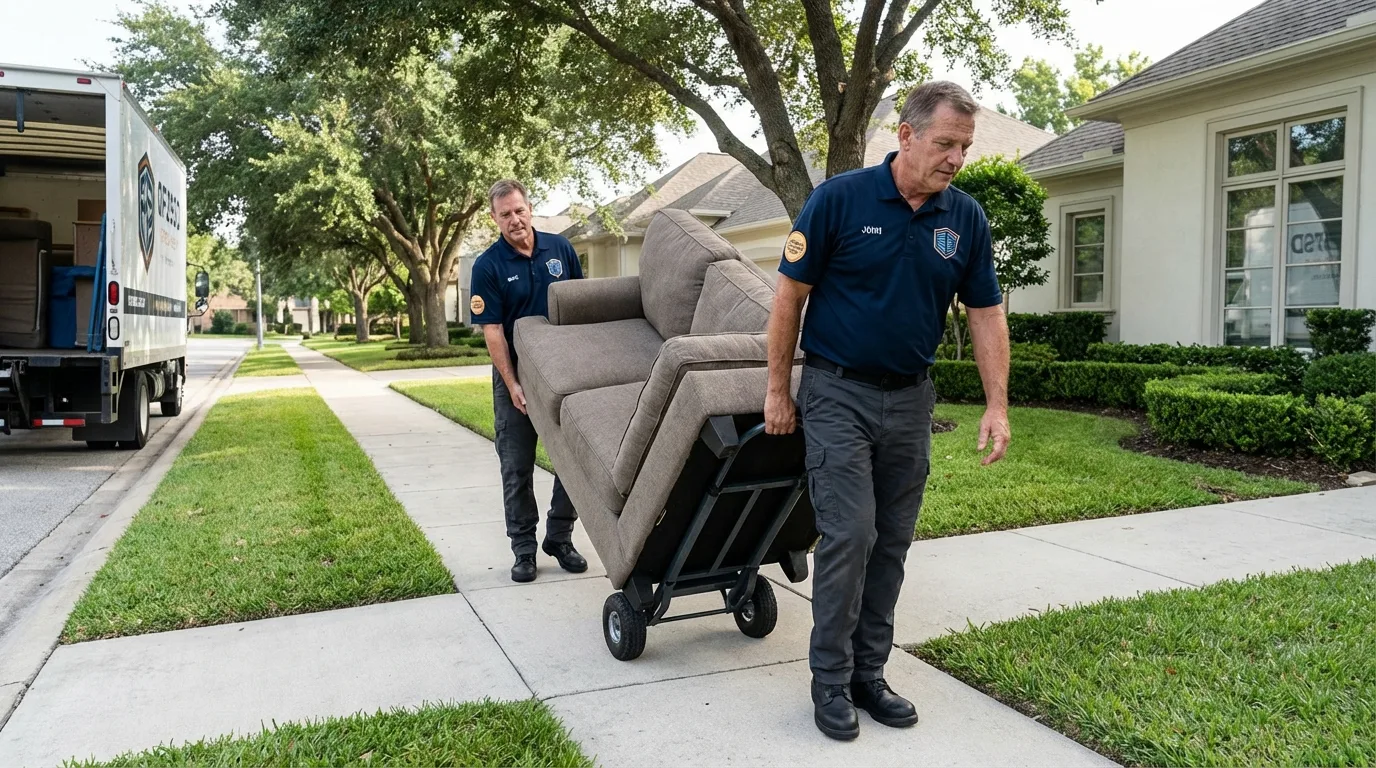 Local residential moving crew loading furniture in Monticello, IA